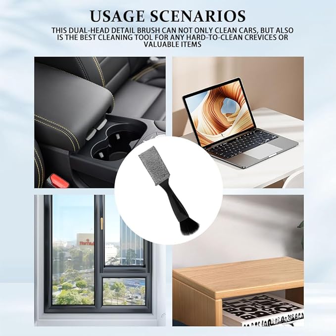 Universal 2 in 1 Duster for Car Clean, Car Vent Cleaner, Double Head Brush, Car Cleaning Accessories Interior Washing Brush Fit for Vehicle Dashboard Screen, Air Conditioning, Computer (Black)