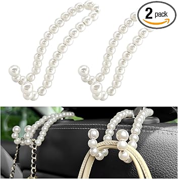 DXNQ 2 PCS Elegant Pearl Car Seat Headrest Hook, Cute Car Seat Hook Hanger Storage Organizer for Handbag Purse, Interior