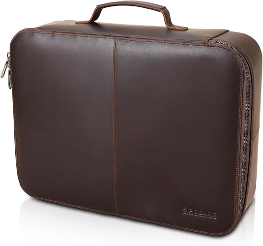 Polare Full Grain Leather Document Organizer Bag Storage Cabinet Box Portable Home Business Safe Folder with Lockable YK