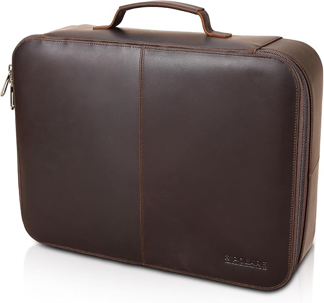 Polare Full Grain Leather Document Organizer Bag Storage Cabinet Box Portable Home Business Safe Folder with Lockable YK