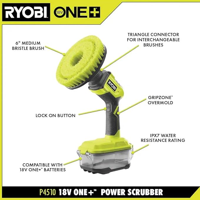 ONE+ 18V Cordless Compact Power Scrubber Kit with 2.0 Ah Battery and Charger