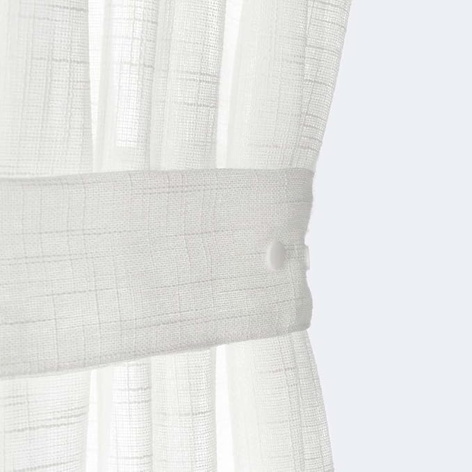 jinchan Linen French Door Curtain with Open Weave Semi-Sheer Door Curtain Decor 40 Inches Long Drape Rod Pocket 1 Panel Light-Filtering Privacy Window Decor 1 Tieback Included White