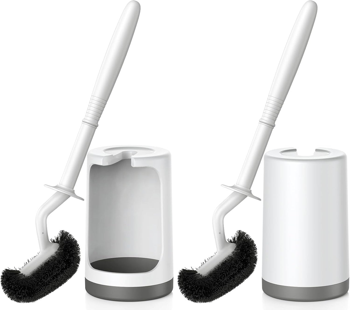 Toilet Bowl Brush Holder Set: Curved Design with Holder for Deep Cleaning Under Rim - Compact Hidden Scrubber for Small Space - Modern RV Bathroom Accessories - 2 Pack