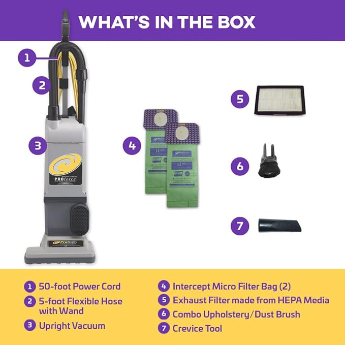 ProForce 1200XP Commercial Vacuum Cleaner Heavy Duty 12 Inch Dual Motor Bagged ProLevel Filtration & HEPA Media - For Industrial Hospitality Residences Hotels Office Buildings Retail Spaces CRI Silver