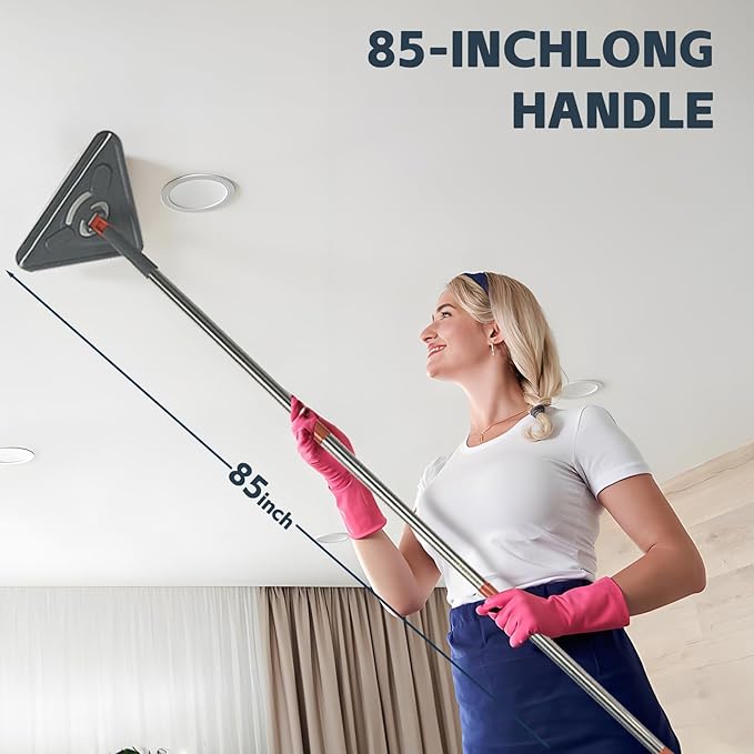 Long Handle Wall Mop & Baseboard Cleaner - Multi-Surface Dusting Tool for Walls, Floors, Baseboards - Wet/Dry Cleaning Mop with Adjustable Handle (Home & Kitchen Use)