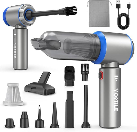 Yomile Mini Vacuum Cleaner, 2 in 1 27000PA Brushless Car Vacuum &250000RPM Air Duster 9000mAh Battery Air Blower Wireless Handheld Vacuum for Car,Office and Home (27Kpa)