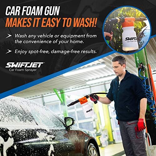 Car Wash Foam Gun + Microfiber Wash Mitt - Foam Cannon Works with Any Soap - Garden Hose Car Foam Sprayer - Car Wash Kit - Car Accessories Foam Blaster (Orange Foam Gun with Mitt)