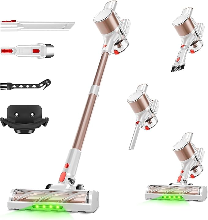 Cordless Vacuum Cleaner, 500W/40Kpa Vacuum Cleaners for Home, Stick Vacuum Cordless with LED Display, Anti-Tangle & Wall