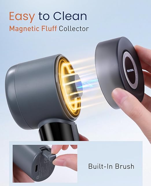BEAUTURAL Fabric Shaver and Lint Remover, Rechargeable Electric Sweater Shaver with 3 Speeds, 6 Leaf Blades and LED Display, Portable Pilling Remover for Clothes, Furniture, Blankets, Blue