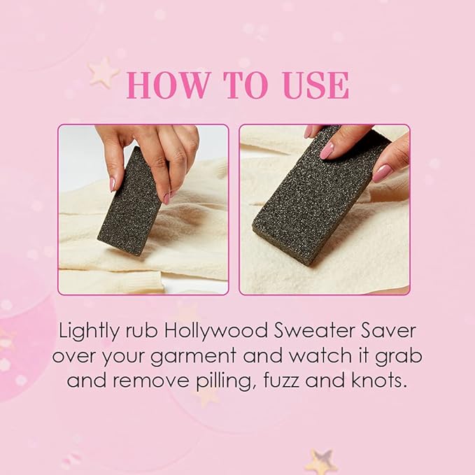 Hollywood Fashion Secrets Sweater Saver – Lint Remover Fabric Shaver & Depilling Tool, Fuzz & Pill Remover Stone for Sweaters, Coats & Clothes, 2 Pack