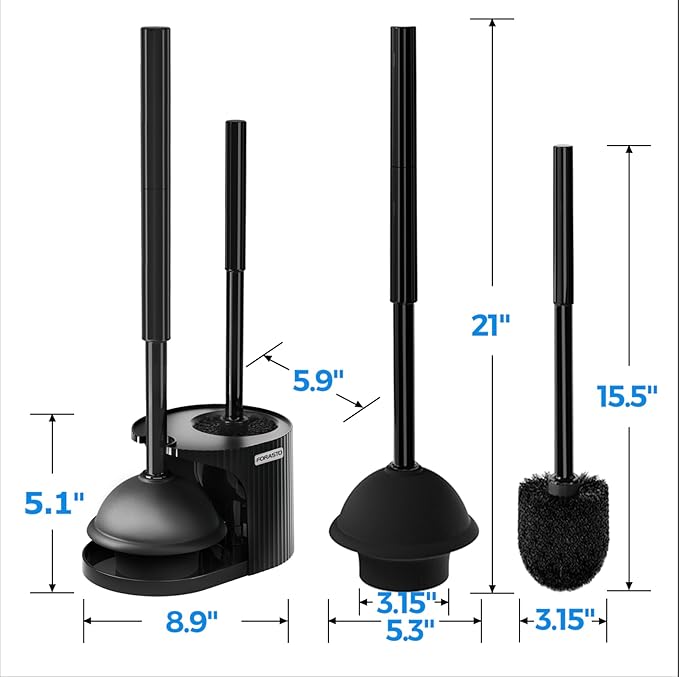 FORASTO 2Pack 2 in 1 Toilet Brush and Plunger Set, Extended Handle Plunger,Toilet Bowl Brush Plunger Set,Bathroom Cleaning Tools,Toilet Brush Plunger Combo,Cleaning Brush,Cleaning Supplies