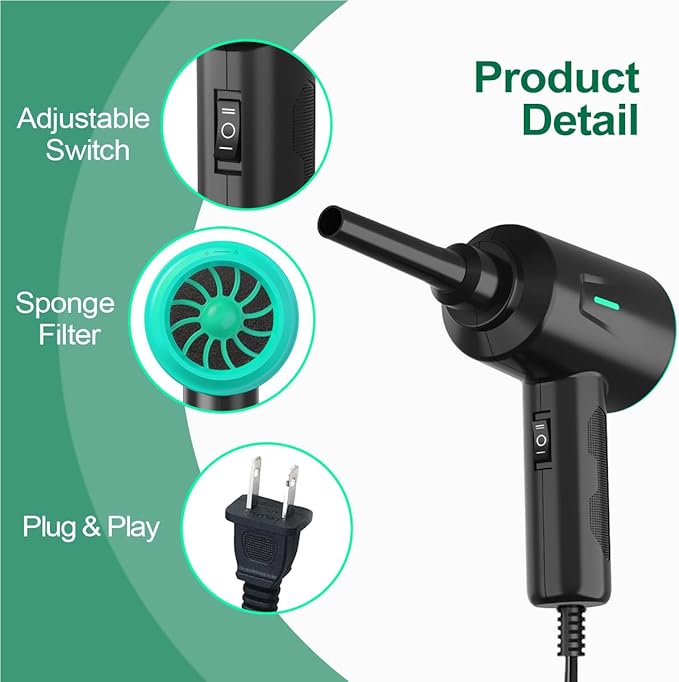 Meudeen Air Duster - Electric Air Blower - 5.74oz High Power Cleaning for Computer - PC - 2 Gear Compressed Air