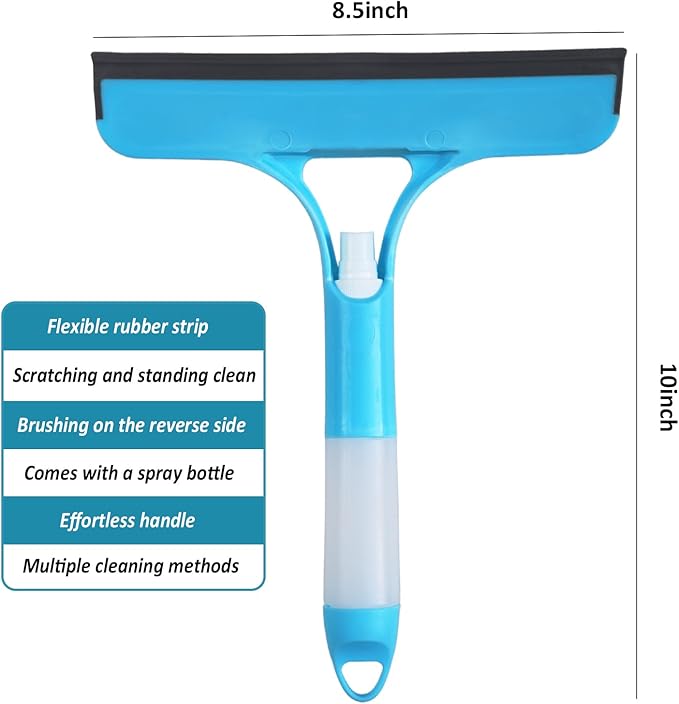 2 Pack All-Purpose Shower Squeegee for Shower Glass Door, Shower Glass Cleaner Squeegee with Spray, Washer, Wiper, 3 Functions in 1, Perfect Household Cleaner Tool