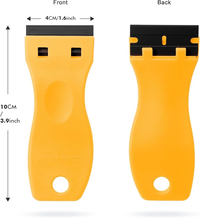 FOSHIO 2PCS Plastic Razor Blade Scraper Tool and 100PCS Plastic Blades for Gasket Remover, Sticker Remover, Labels Decal and Adhesive Remover for Windows and Glass (Yellow)