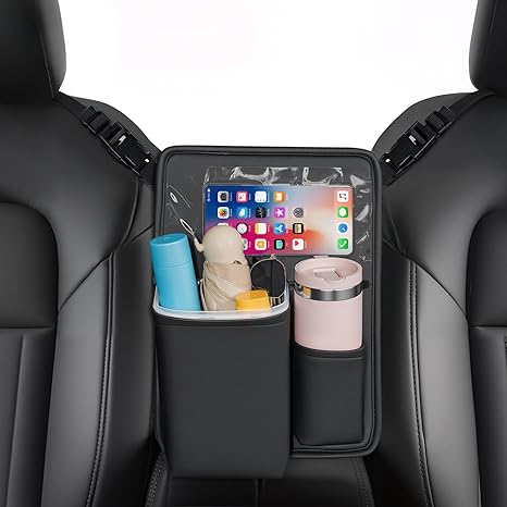 FLORICH Car Organizer Storage Between Seats, Premium Leather Car Mesh Organizer with Waterproof Cup Holder, Car Hanging Storage Bag Pocket Between Seats - Cleanova