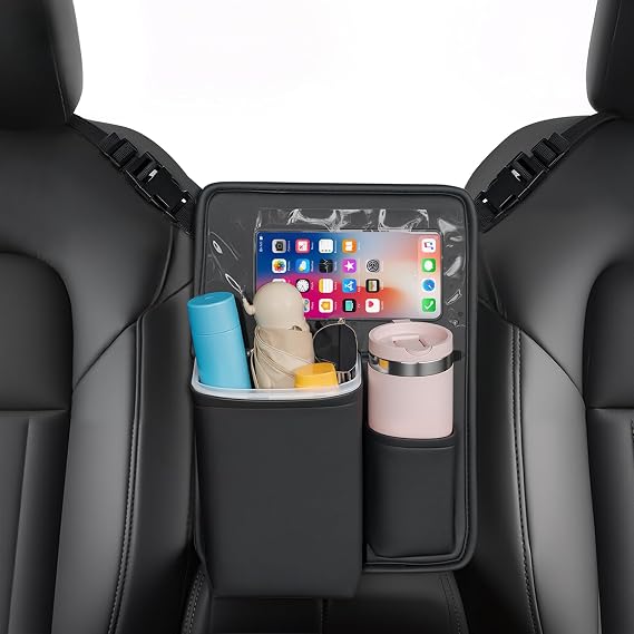 FLORICH Car Organizer Storage Between Seats, Premium Leather Car Mesh Organizer with Waterproof Cup Holder, Car Hanging Storage Bag Pocket Between Seats - Cleanova