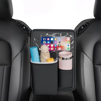 FLORICH Car Organizer Storage Between Seats, Premium Leather Car Mesh Organizer with Waterproof Cup Holder, Car Hanging 