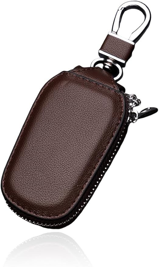 Wevdn Car Key Case, Genuine Leather Auto Smart Key Fob Holder with Metal Hook, Anti Scratch Automotive Key Protector Key