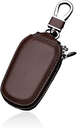 Wevdn Car Key Case, Genuine Leather Auto Smart Key Fob Holder with Metal Hook, Anti Scratch Automotive Key Protector Key