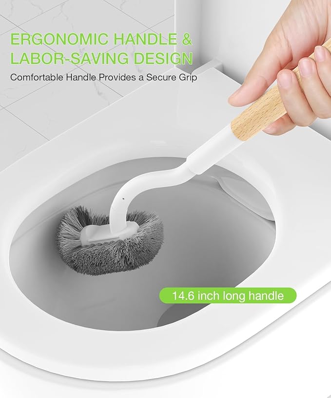 Wooden Toilet Brush, OSCIOSS Toilet Brush and Holder Set with Ergonomic Design, Compact Size, Durable Bristles, Bamboo RV Toilet Cleaner & Holder for Bathroom (Natural, 1pack)