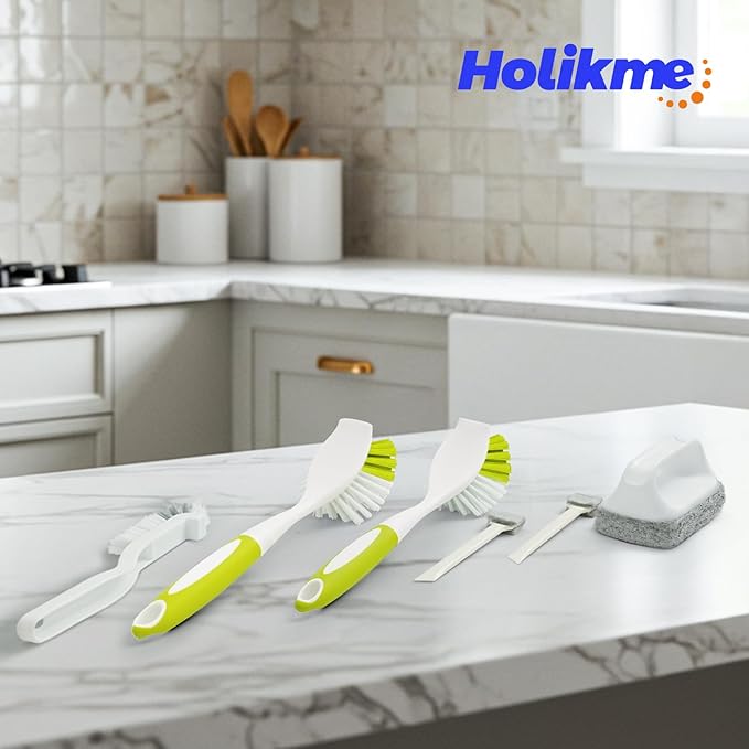 Holikme Cleaning Brush Set, Scouring Pad for Cleaning, Groove Gap Brushes for Pot, Pan, Kitchen Sink, Wire Brushes (Amarillo)