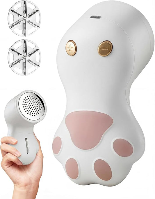 Cute Cat Paw Fabric Shaver, 3-Speed Lint Remover for Clothes, Sweaters, Couches, 2 Extra Blades for Effective Fuzz and Bobble Remove Pilling on All Fabrics and Furniture