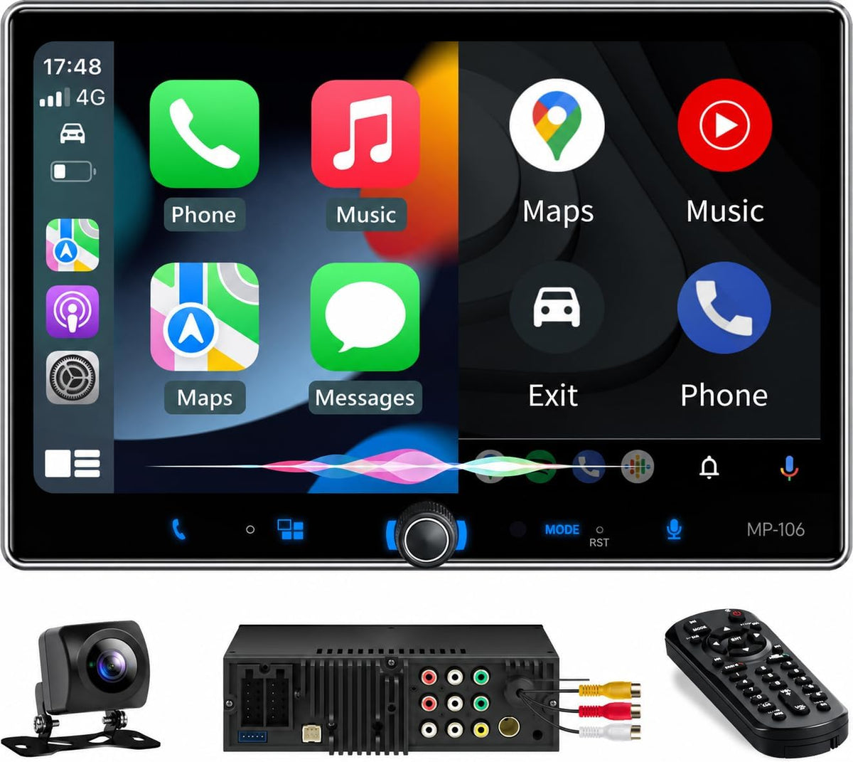 Single Din Car Stereo Wireless Apple Carplay Android Auto Radio, 10.1" Car Play Touch Screen, Bluetooth 5.3 Car Audio Receiver, 4.2 Channel 240W, Subwoofers, Backup Camera, Navigation, FM/AM, SWC