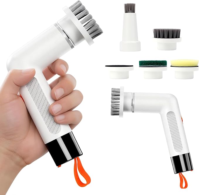 Electric Spin Scrubber, Cordless Waterproof Electric Scrub Brush with Dual Speed Settings, Smart Display, and 5 Replaceable Brush Heads for Bathroom, Kitchen, and Floor Cleaning