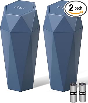 HOTOR Car Trash Can with Lid, Leakproof, Dark Blue, 2 Pack