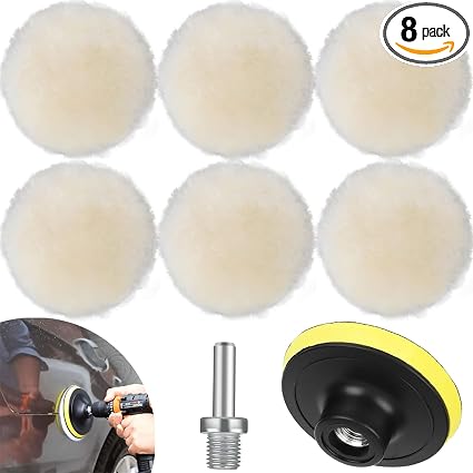 8 PCS 6 Inch Wool Polishing Buffing Pad, Polishing Buffing Wheel with Hook Loop Back for Drill Buffer Attachment, with M