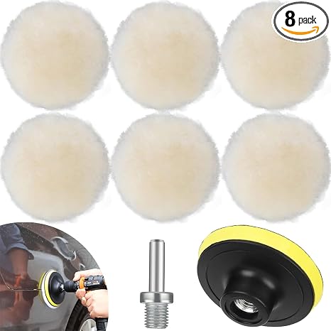 8 PCS 6 Inch Wool Polishing Buffing Pad, Polishing Buffing Wheel with Hook Loop Back for Drill Buffer Attachment, with M
