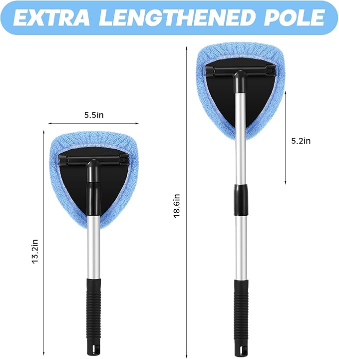 Potchen 8 Pcs Car Windshield Cleaner Tool Kit with Extendable Handle, Microfiber Towel Pads, Brush, Empty Spray Bottle for Auto Glass Wiper Suvs Rvs & Home Windows(Light Blue)