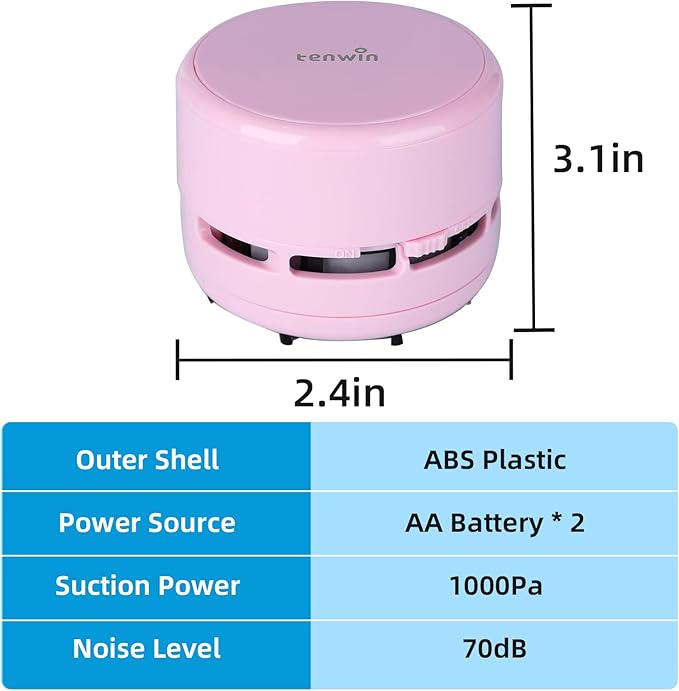 tenwin Mini Vacuum Cleaner, Portable Desktop Vacuum Cordless, Handheld Dust Sweeper Battery Operated, Low Noise and Strong Suction for Home/Office/School/Car/Keyboard(Battery not Include)
