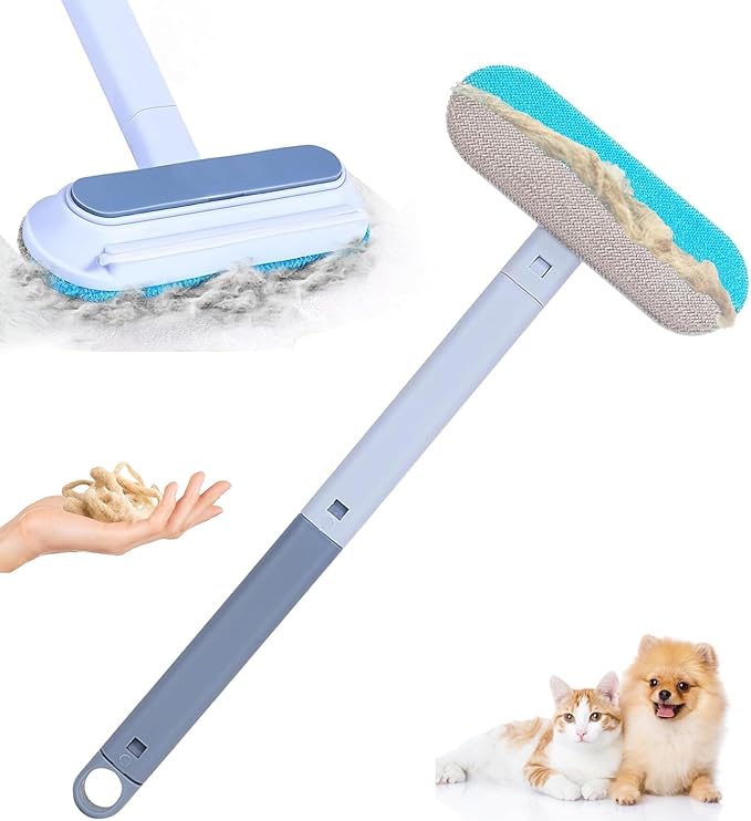 4 in 1 Pet Hair Remover, Reusable, Effective Cat and Dog Hair Removal Cleaning Tool with 17-Inch Extra Long Handle Multifunctional Fur Lint Brush for Couch, Furniture, Carpet, Clothes, Bedding