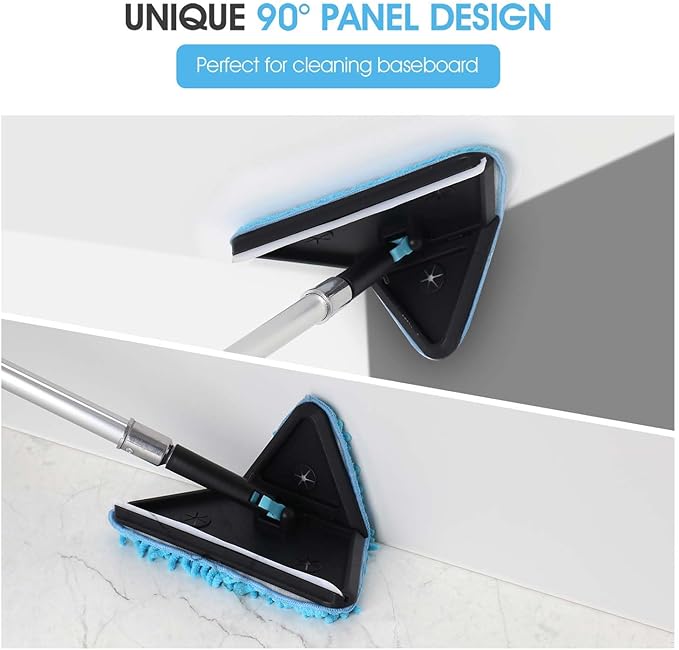 25 Foot Painted Wall Cleaner Mop with 18 Ft Heavy Duty Extension Pole, 3-in-1 High Ceiling Cleaning Tool with 4 Microfiber Chenille Pad, Cobweb Duster, Fan, Baseboard, Window Squeegee Kit (18ft)