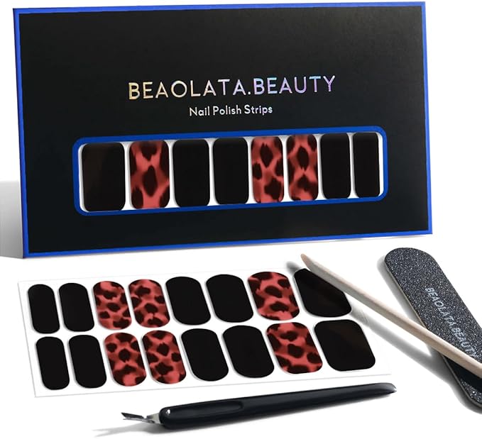 Nail Polish Strips, 32PCS Salon Quality Wraps, Long Lasting Gel Nail Stickers for Women Easy Apply& Remove (Fierce Glaze Black)