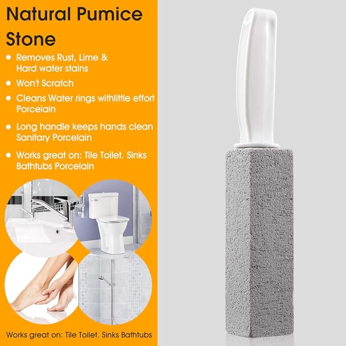 Kadden 2 Pack Pumice Stone Toilet Bowl Cleaner with Handle, Hard Water Ring Remover & Stain Scrubber for Bathroom, Pool, Sink and Tub, Ergonomic Heavy Duty Cleaning Tool