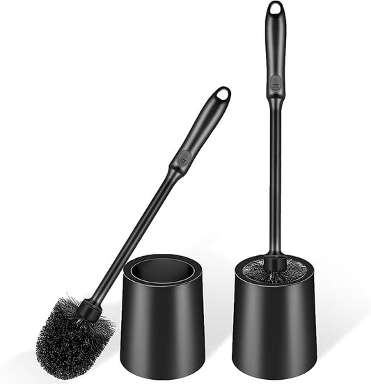 AONEZ Toilet Brush and Holder Set, 2 Pack Long-Handle Toilet Brush, Non-Slip Grip, Nylon Bristles, Deep Cleaning for Bathroom, Toilet Scrubber- Black