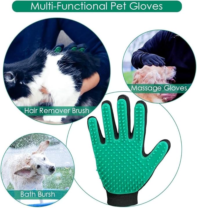Pet Hair Remover Glove - Gentle Pet Grooming Glove Brush - Deshedding Glove - Massage Mitt with Enhanced Five Finger Design - Perfect for Dogs & Cats with Long & Short Fur - 1 Pack (Right-hand), Green