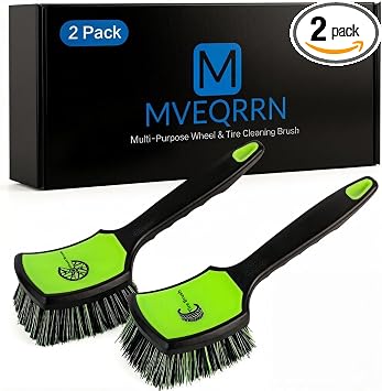 MVEQRRN 2-Pack Car Wheel & Tire Detailing Brush Set, Soft & Stiff Bristles (Green)