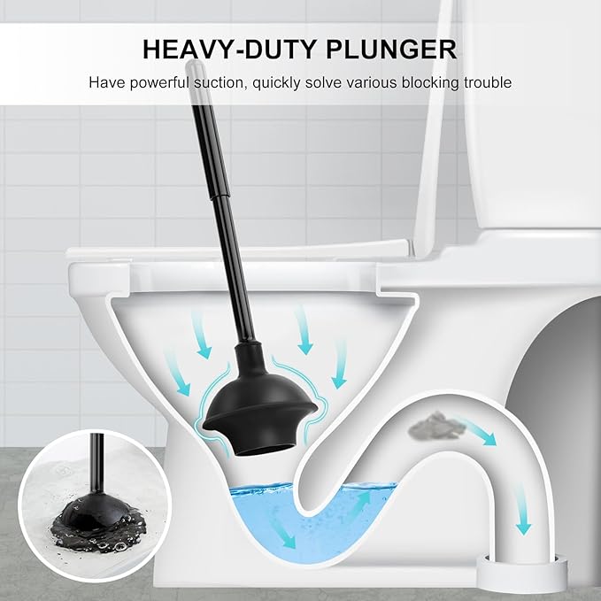 SetSail Toilet Brush and Plunger Set, 3 Pack Toilet Plungers for Bathroom with Holder Heavy Duty Toilet Bowl Brush and Holder Hidden for Deeply Cleaning - Black