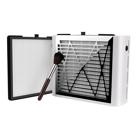 BRANTMAKER Nail Dust Collector with Brush and 2 Reusable Filters, 60W Vacuum Dust Fan for Acrylic Nails (white)