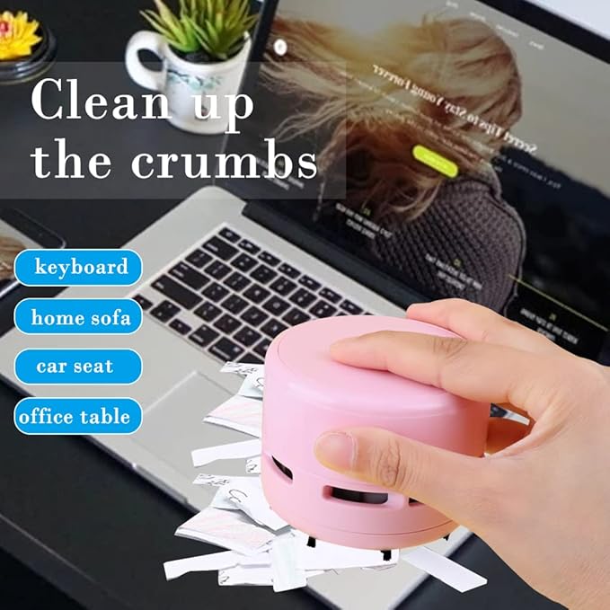 Mini Desk Vacuum Cleaner,Table Crumb Sweeper,Pink Desk Accessories,Portable Cleaning for Home, Office, Cars,Pet Hairs