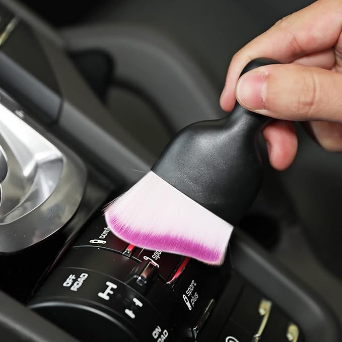 AOCISKA Car Interior Detailing Brush,Soft Bristle Cleaning Brush Car Detailing Brush Dusting Brush,Car Interior Cleaning Tool,Auto Detail Brush Car Dash Duster Brush (Black&Purple with Cap)