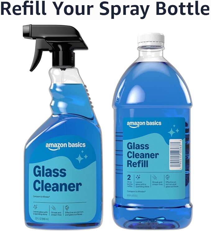 Amazon Basics Glass Cleaner Refill, Streak-Free, Cleans Windows and Mirrors with Sparkling Shine, Economical, 67.6 Fl Oz, 1-Pack