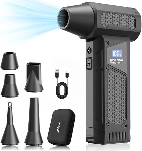Portable 150W High Speed Turbo Fan air Duster 130,000RPM led Display 4 Levels Wind Speed Brushless Motor, Blowing and In