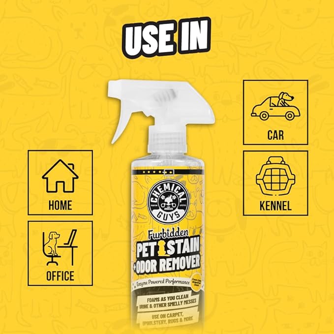 Chemical Guys Pet Mess Cleaning Kit, Furbidden Odor Eliminator 16 oz with Interior Detailing Brush Cleans, Pet Smells, Hair and Light Dirt for Cars Trucks SUVs Home Interiors and Upholstery Care