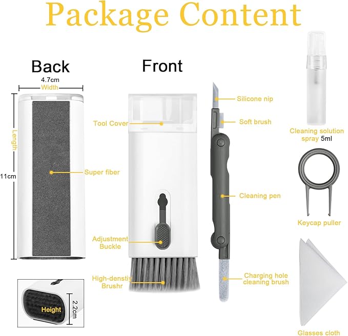 Walrfid Airpods Electronic Screen 7 in 1 Cleaner Kit Laptop Keyboard Cleaning Tool for ipad/iwatch/Computer/Phone/MacBook with 5ml Touchscreen Cleaners Mist (Grey)