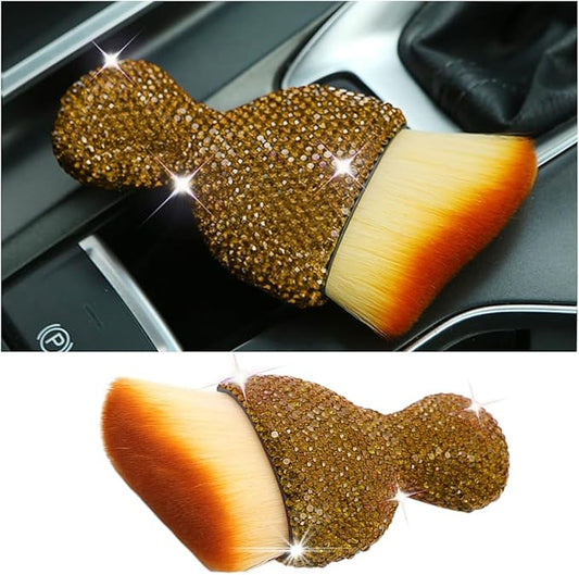 zipelo Auto Interior Dust Brush, Car Detailing Cleaning Brush with Diamond, Bling Handle Soft Bristles Dusting Tool, Scratch Free Dirt Clean Brushes for Vehicle Air Conditioner Vent (Light Brown)