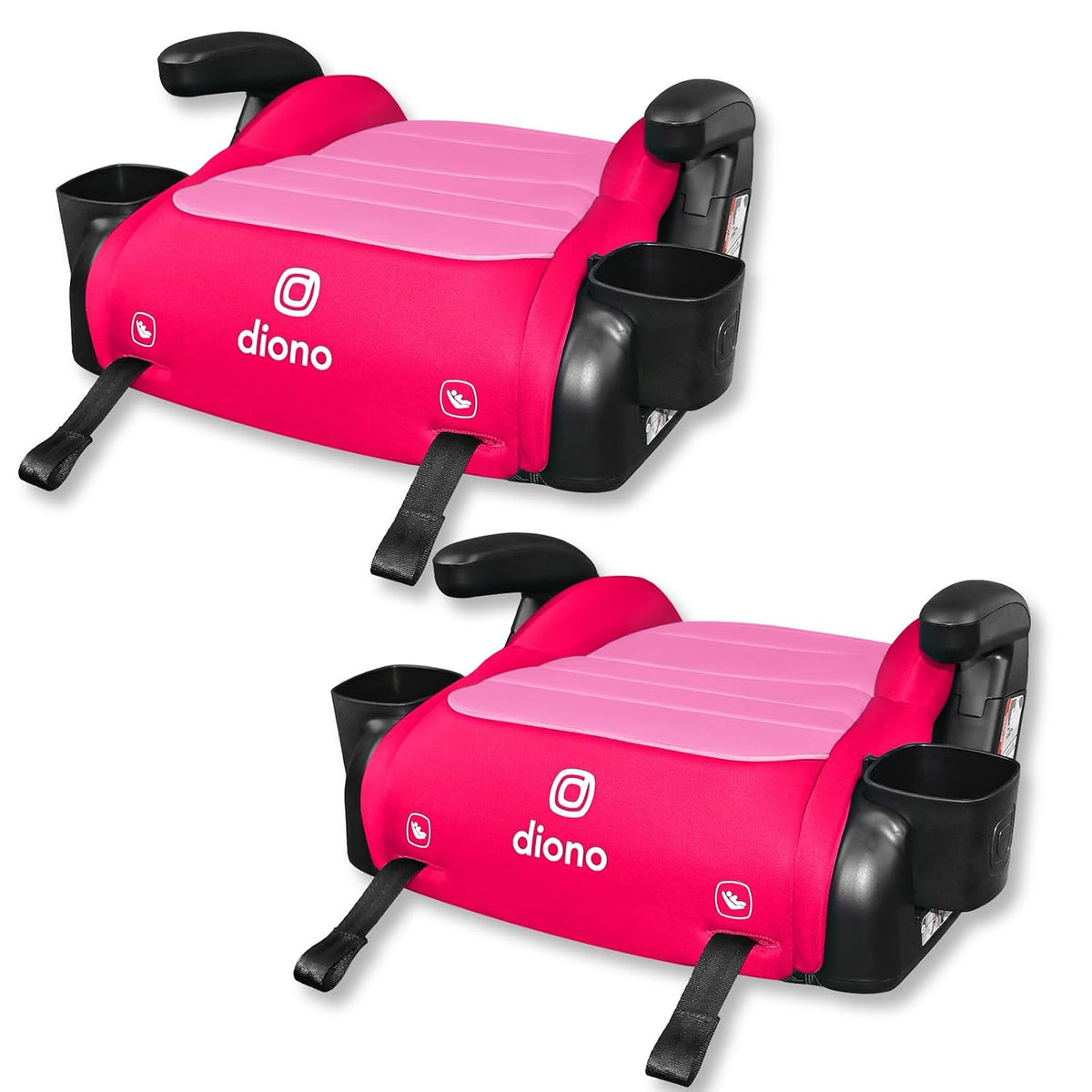 Diono Connect3 RXT Backless Booster, Pack of 2, Slim Fit 3-Across in Many Mid-Sized Sedans and SUVs, for Children from 40-120 lbs., Lightweight with Latch connectors, Pink Cotton Candy